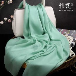 Scarves Women Fashion 100% silk scarf soft elegant green Pure solid Colour female Hangzhou square shawl long spring autumn winter summer 240410