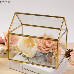 Transparent Glass Storage Box Wedding Card Boxes House Shape Jewelry Box Vanity Boxes Decorative Display Stand Jewelry Organizer