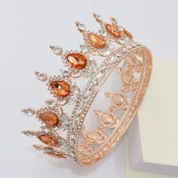 KMVEXO Baroque Vintage Crystal Royal Queen King Full Round Tiara Crown Men Women Pageant Diadem Wedding Hair Jewelry Accessories