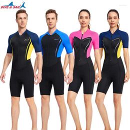 Women's Swimwear Men Wetsuits 1.5/mm Neoprene 0.5mm Lycra Front Zip Long Sleeve Shorty Dive Skin Snorkelling Surfing Canoeing Swimming