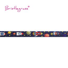 BRISTLEGRASS 2 5 10 Yard 5/8" 15mm Space Rocket Star Print FOE Fold Over Elastic Spandex Satin Band Hair Tie Headband DIY Sewing