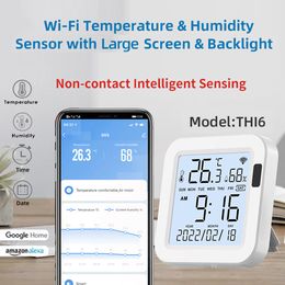 Tuya WiFi Temperature Humidity Sensor USB Power Supplys Temperature Humidity Sensors with Backlight Works with Alexa Google Home