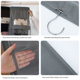 6/8 cells Transparent Hanging Bag Dual-Side Dust-Proof Wardrobe Closet Leather Bag Storage Sundry Shoe Underwear with Hanger