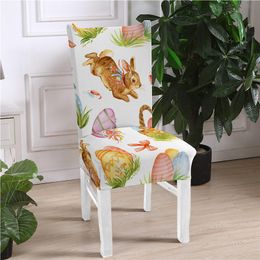 Easter Chair Covers Rabbit Eggs Printed Elastic Stretch Home Hotel Banquet Dining Chairs Kitchen Seat Cover Home Decor