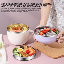 Dinnerware Stainless Steel Large Capacity Instant Noodle Bowl With Compartment Lunch Box Anti-scald Microwave Ramen
