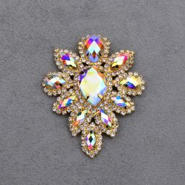 JUNAO 2pc 45*59mm Sewing Rose AB Glass Flower Rhinestone Gold Claw Crystal Applique With Setting Flatback Strass Sew On Stones