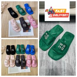 2024 Top Quality Luxury Slippers New Designer Sandals Womens Velvet material rhinestone Velcro tape GAI Soft Platform On Size 35-42 offical slider Free shipping