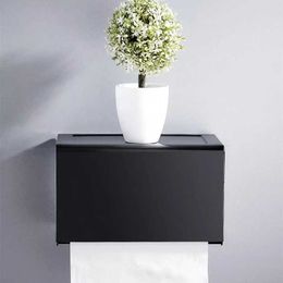 Toilet Paper Holders Toilet Paper Holder Matte Black Aluminium Bathroom Roll Paper Storage Rack Wall Mounted Paper Towel Holder Waterproof Tissue Box 240410