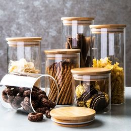 Miscellaneous Grain Storage Box Glass Organizer Kitchen Storage Containers Bamboo Lid Food Sealed Can Household Items