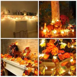 1.5/3Meters 10/20Led Maple Leaves String Light Halloween Decorations, Fall Waterproof Lights for Thanksgiving Christmas Decor