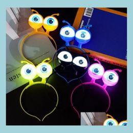 Party Hats Halloween Masquerade Led Flashing Alien Headband Light-Up Eyeballs Hair Band Glow Party Supplies Accessories Drinktoppe283R