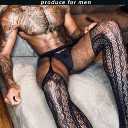 Men's Socks Sexy Pantyhose Fishnet Stockings Adult Male Underwear Exotic Man Transparent Mesh Club Party Night Wear Crotch Tights