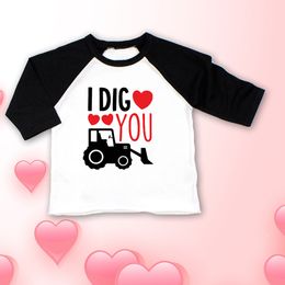 I Dig You Toddler Baby T-Shirt Love Machine Printed Boys Kids Red Black Raglan Long Sleeves Infant Clothes Valentine's Day Gifts