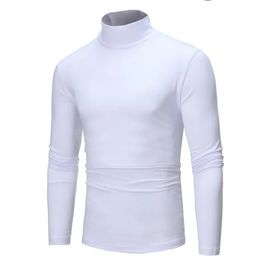 spring Autumn Winter Mens Thermal Long Sleeve Roll Turtleneck T-Shirt Solid Color Tops Male Slim Basic Stretch Tee Top 240403