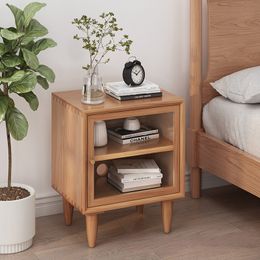 Nordic all solid wood bedside table modern minimalist small apartment rattan sofa bedroom table lamp storage storage cabinet