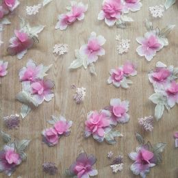 H606 45*130cm Organza Fabric 3D Shabby Flower Gold Lace for Dress,Wedding Summer Embroidered Diy Handmade Sewing Supplies Crafts