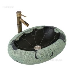 Creative Lotus Leaf Bathroom Sinks Modern Kitchen fixtures Green Wash Basin Toilet Washing Sink Home Resin Above Counter Basin