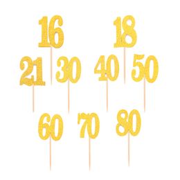 10/20pcs 16 18 21 30 40 50 60 70 80th Years Birthday Cupcake Cake Toppers Adult Anniversary Party Decorations Supplies 30th 50th