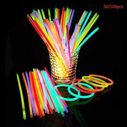 Led Rave Toy 50/100Pcs Party Fluorescence Light Glow Sticks Bracelets Necklaces Neon For Wedding Party Colorful Glow Stick 240410