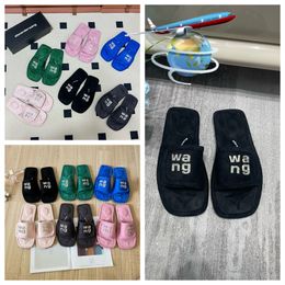 2024 Designer slides Luxury Sandals Women Slip On Black pink green Pool suede rhinestone VELCRO GAI week party 35-42 Vacation Free shipping