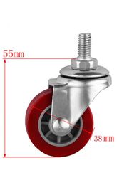 (4 Packs) Casters 1.5 Inch M8 Screw Universal Wheel Trolley Diameter 38mm Jujube Red Pu Polyurethane Furniture