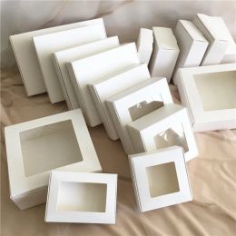 40pcs DIY White box with window paper Kraft Box cake Packaging For Wedding home party muffin packaging christmas Gift Box