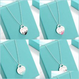 Pendant Necklaces Pendant Necklaces Design Brand Water Droplet Enamel Heart Love Necklace Clavicle Red Blue Black For Women Jewelr2453