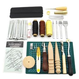 Leather Craft Tools Set Sewing Needle Thread Leather Punch Carving Cutting Awl Tools DIY Leather Craft Kit Hand Sewing Supplies