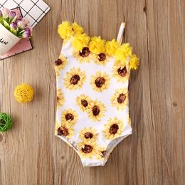 0-5Y Summer Toddler Baby Girls Bikini Sunflowers/Leopard Print Ruffles Lace One Shoulder Swimwear Beachwear