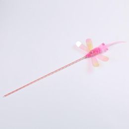 1PC Cat Teaser Wand Faux Feather Dragonfly Kitten Teaser Stick Sequins Cat Toy Pet Training Toy Cat Interactive Toy Kitten Toy