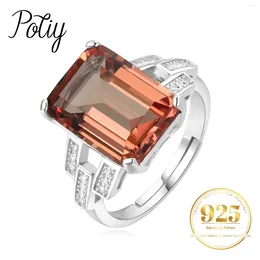 Cluster Rings Potiy Huge 6ct Emerald Cut Simulated Color Change Diaspore Open Adjustable Cocktail Ring 925 Sterling Silver Jewelry Women