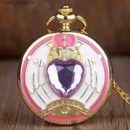 Pocket Watches Hot Golden Quartz Pocket es Analog with Necklace Chain Gifts Japan Anime Pocket es for Girl Unique Gift Y240410