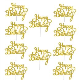 10pcs Cake Decorations Topper for Cake Glitter Paper Gold Black Happy Birthday Cake Toppers Birthday DIY Party Supplies Cupcake