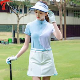 TTYGJ Female Summer High Waist Golf Skirts Slim Women Golf Pleated Skirts Ladies Dry Fit Skorts A-line Sports Shorts Send Belt