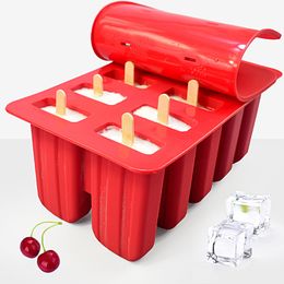 Dessert Freezer 4/10 Cavity Silicone Popsicle Ice Cream Mould with Cover DIY Homemade Lolly Fruit Juice Ice Cube Tray Maker