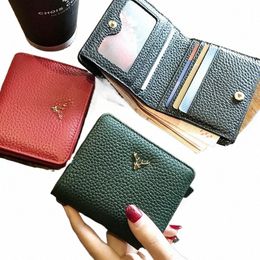 cowhide Women's Purses Short Thin Small Wallet Chic Christmas Deer Butt Ladies Genuine Leather Card Holder Wallet Coin Purse c3D1#