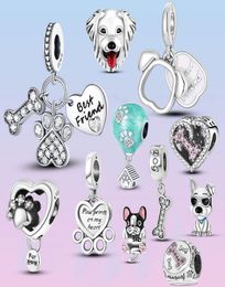 925 Sterling Silver Dangle Charm Dog Paw Charms Best Friend Heart Beads Bead Fit Charms Bracelet DIY Jewelry Accessories8948847