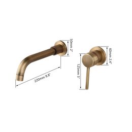 Torayvino Antique Brass Bathroom Bathtub Faucet Single Handle Basin Sink Wall Mounted Faucets Solid Brass Hot And Cold Mixer Tap