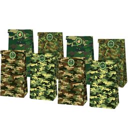 17pcs/8set Army Green Camouflage Candy Bags With Sticker For Military Theme Birthday Party Favours Kids Boy Camo Gift Paper Bags