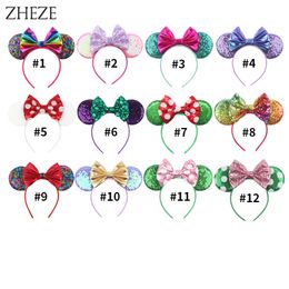 2024 Hot Sales Sequins Mouse Ears Headband For Girls 5"Bow Hairband With Crown Festival Hair Accessories Mujer