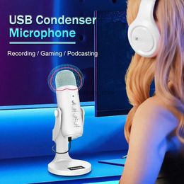 Microphones Professional White USB condenser microphone Studio Recording Mic for PC mobile game streaming podcast Vocals YoutubeQ