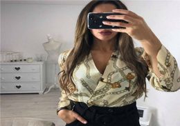 Women 039S Shirts For Spring Female V Neck Long Sleeve Satin Fashion Cypher Chain Leotard Top Elegant Autumn Blouse Women0398749181