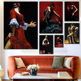 Fabian Perez Flamenco Dancer Poster Modern Women Beautiful Dance Wall Art Picture Canvas Print Living Room Home Decor Painting