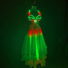 LED Colour Lights Women Belly Dance Split Skirt Sexy Professional Bellydance Training Clothes Dancing Costumes