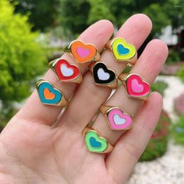 Cluster Rings 10Pcs Creative Gold Plated Brass Heart Shape Ring Oil Dropping Colourful Double Chunky Cuff Women