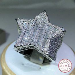 Band Rings 925 Mens/Womens Silver Luxury Star Diamond Ring Pure White/Yellow Gold Ring Shining Hip Hop Jewellery Gift J240410