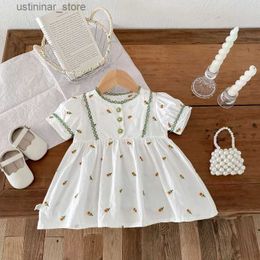 Girl's Dresses Princess Girls Dress 0-6Years Children Short Sleeve O-Neck Embroidery Sunflower Dresses A-line Cotton Vestidos Summer Clothes L47