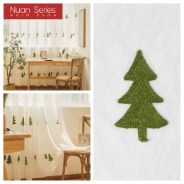 1PC Green Christmas Tree Embroidery Sheer Window Curtain Customizable Living Room Tulle Curtain