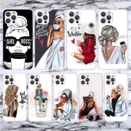 Girl Boss Female Coffee Soft Phone Case For iPhone 14 13 12 Mini 11 Pro Max 15 + X XR XS 7 Plus 8 6S 5S SE 2020 Pattern