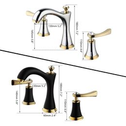 OUBONI Matte Black Golden Bathroom Faucet Deck Mount Stream 2 Diamond Handles Chrome Brass 3 Pcs Bathtub Basin Mixer Tap Faucet